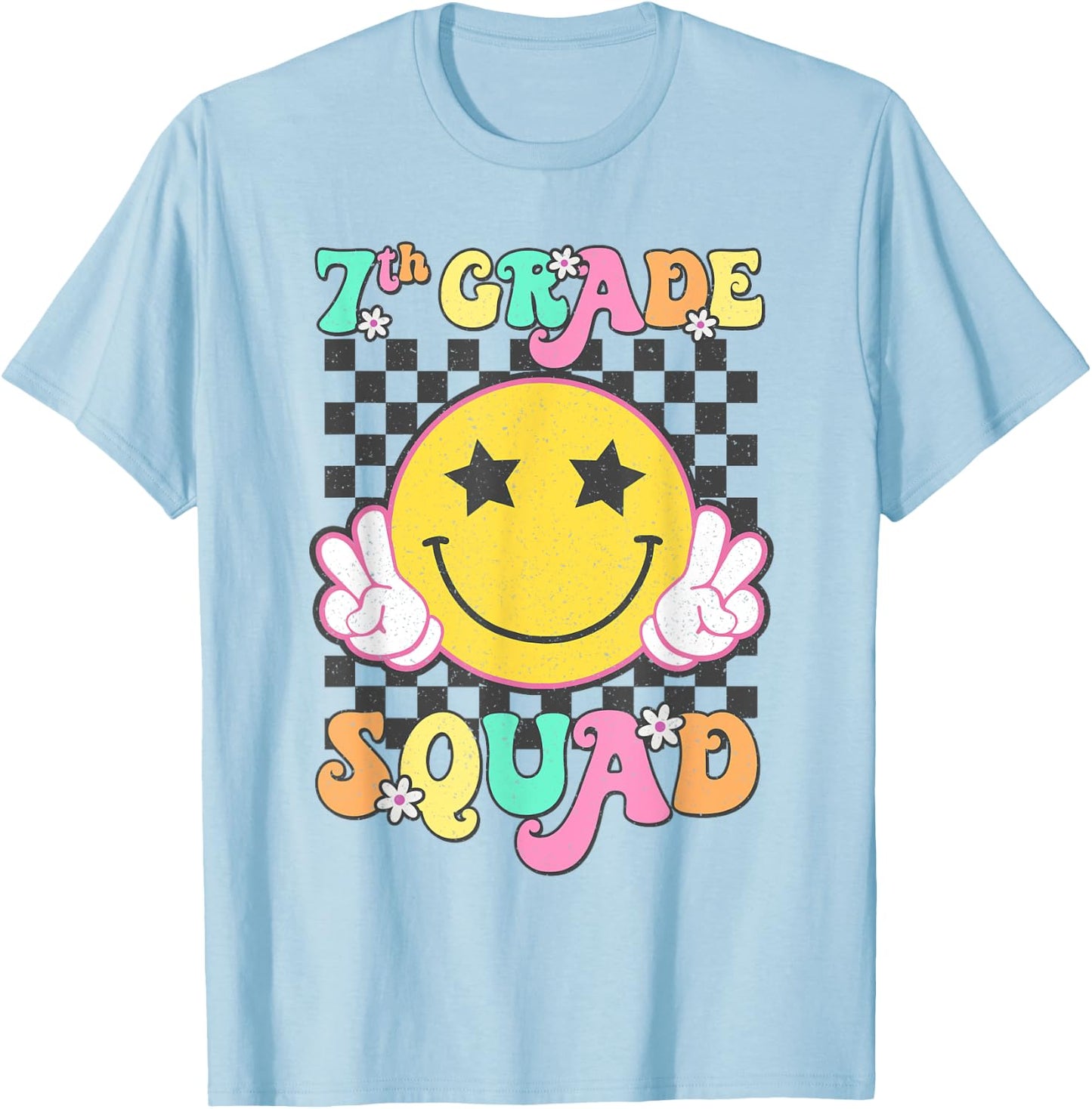 Seventh Grade Squad Smile Retro Back To School 7th Grade T-Shirt - T-Shirt | Light Blue