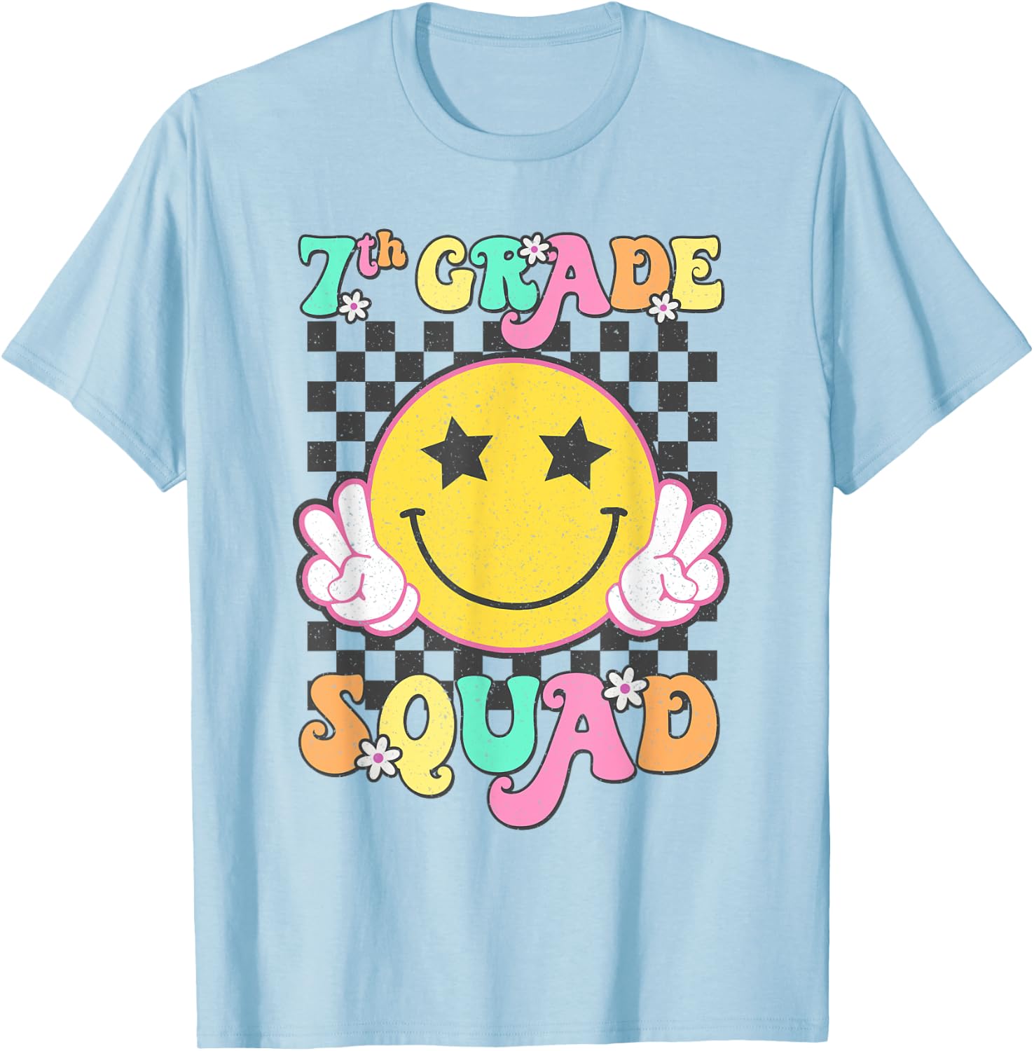 Seventh Grade Squad Smile Retro Back To School 7th Grade T-Shirt - T-Shirt | Light Blue