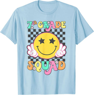 Seventh Grade Squad Smile Retro Back To School 7th Grade T-Shirt - T-Shirt | Light Blue