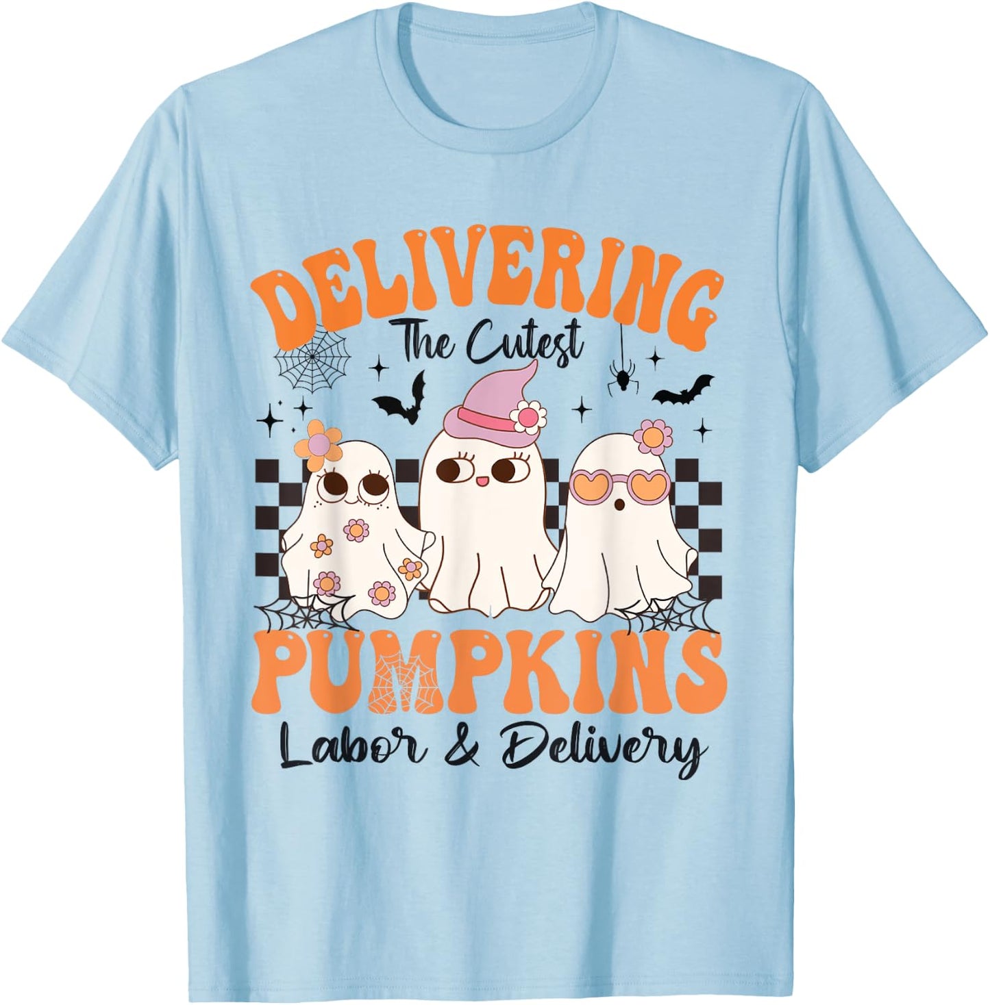 halloween Delivering The Cutest Pumpkins Labor & Delivery T-Shirt - T-Shirt | Light Blue