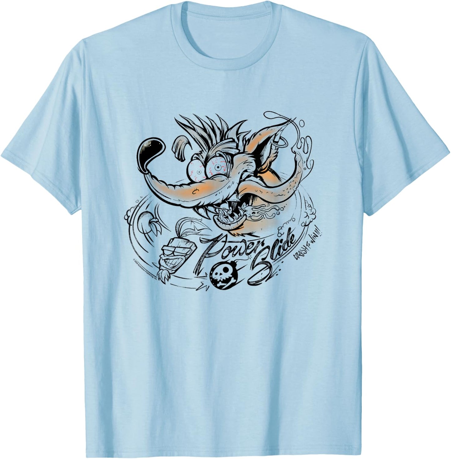 Crash Bandicoot Power Slide Crazy Crash To Win Chest Logo T-Shirt - T-Shirt | Light Blue