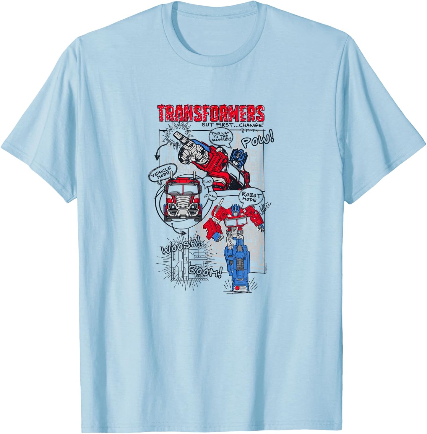 Transformers Optimus Prime Transformation Comic Strip T-Shirt - T-Shirt | Light Blue