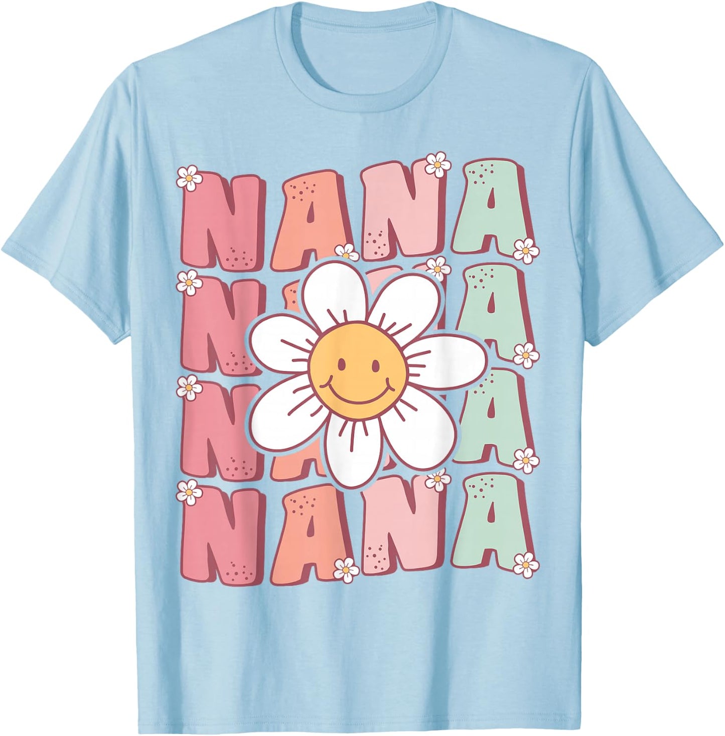 Cute Groovy Nana 70s Family Birthday Party Daisy Flower T-Shirt - T-Shirt | Light Blue