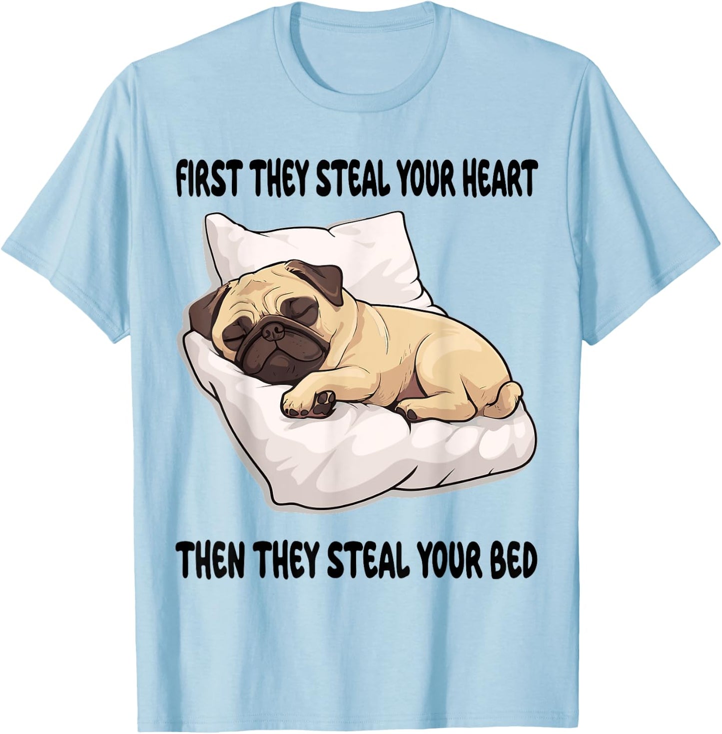 Pug Sleeping Pajamas Nightgown T-Shirt - T-Shirt | Light Blue