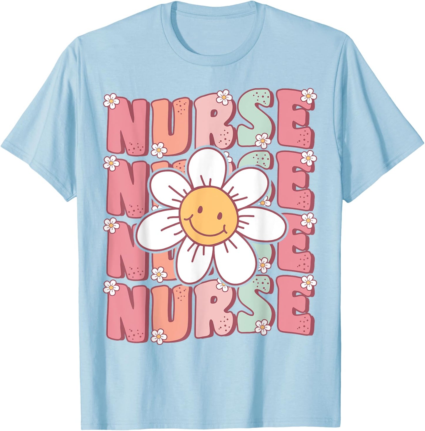 Groovy Nurse Cute Daisy Flower Retro School Nurse ICU CNA RN T-Shirt - T-Shirt | Light Blue