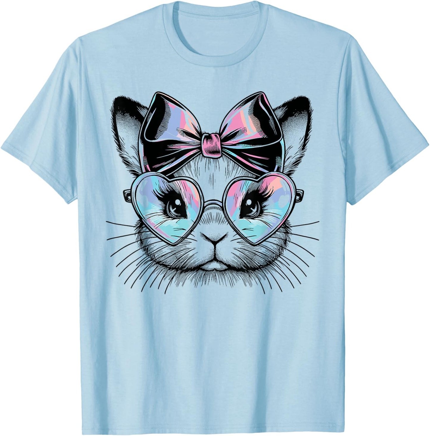 Cute Rabbit with Heart-Shaped Glasses and Bow T-Shirt - T-Shirt | Light Blue