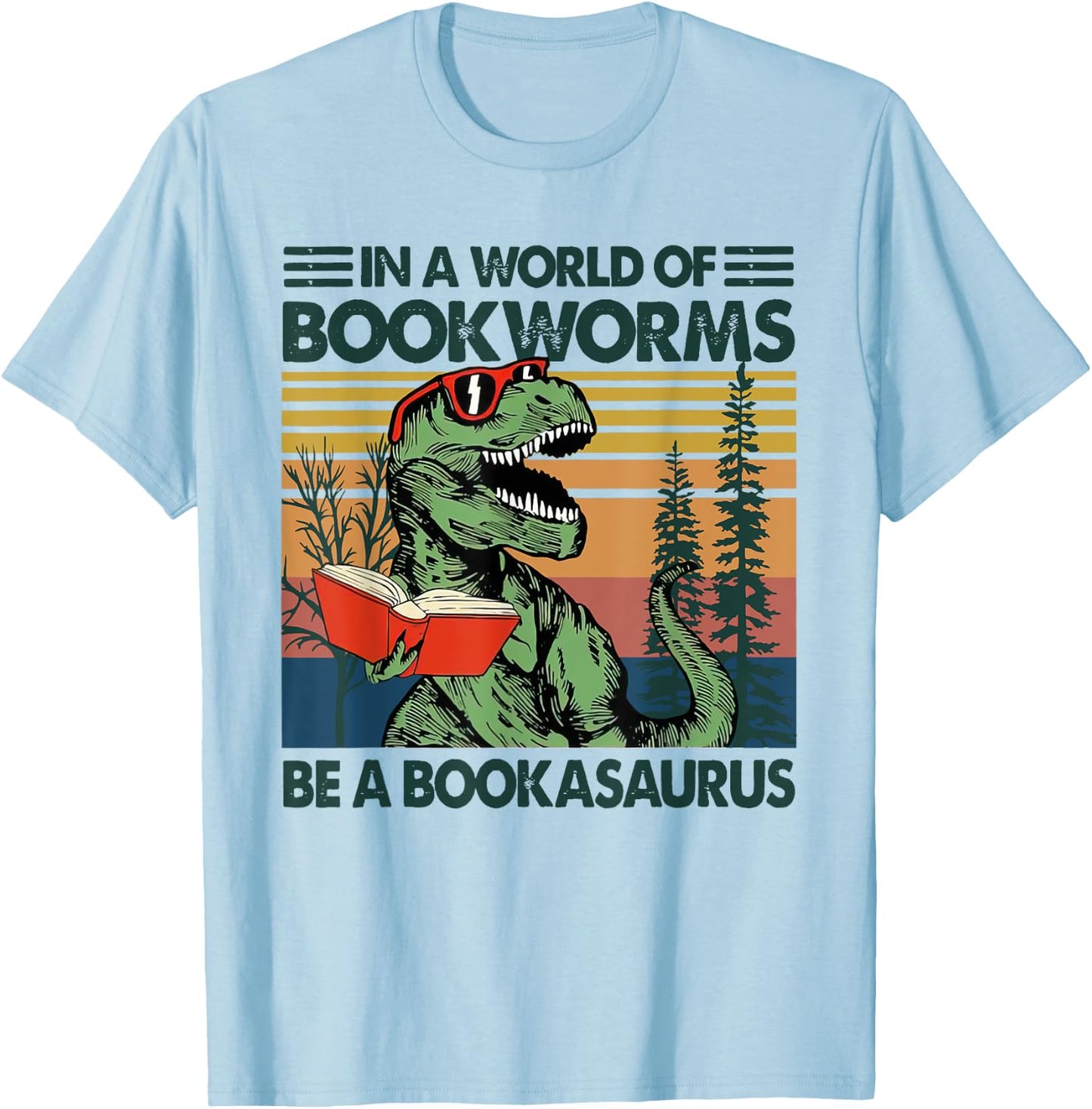 In A World Of BookWorms Be A BookAsaurus Vintage T-Shirt - T-Shirt | Light Blue