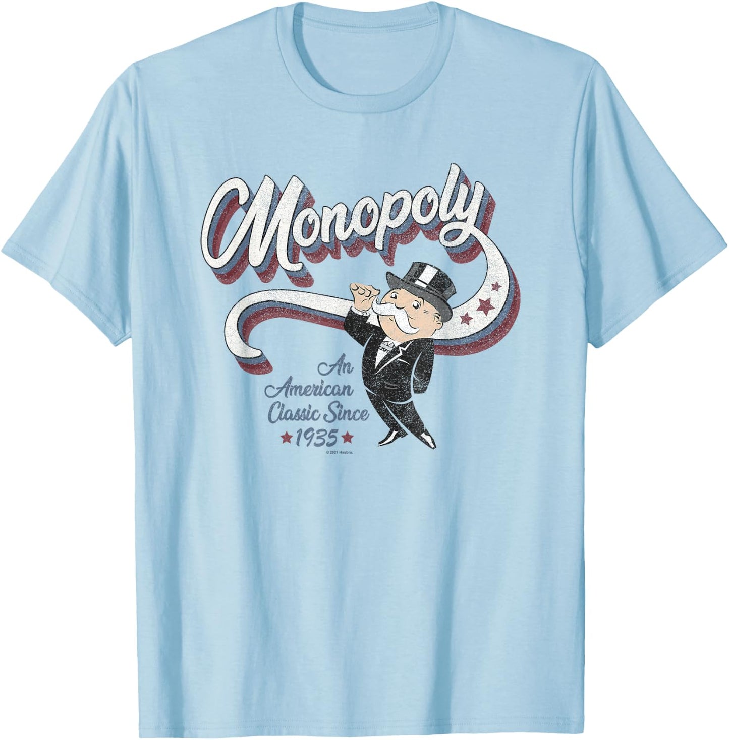 Hasbro Monopoly Americana 3D Logo Monopoly Man Classic T-Shirt - T-Shirt | Light Blue