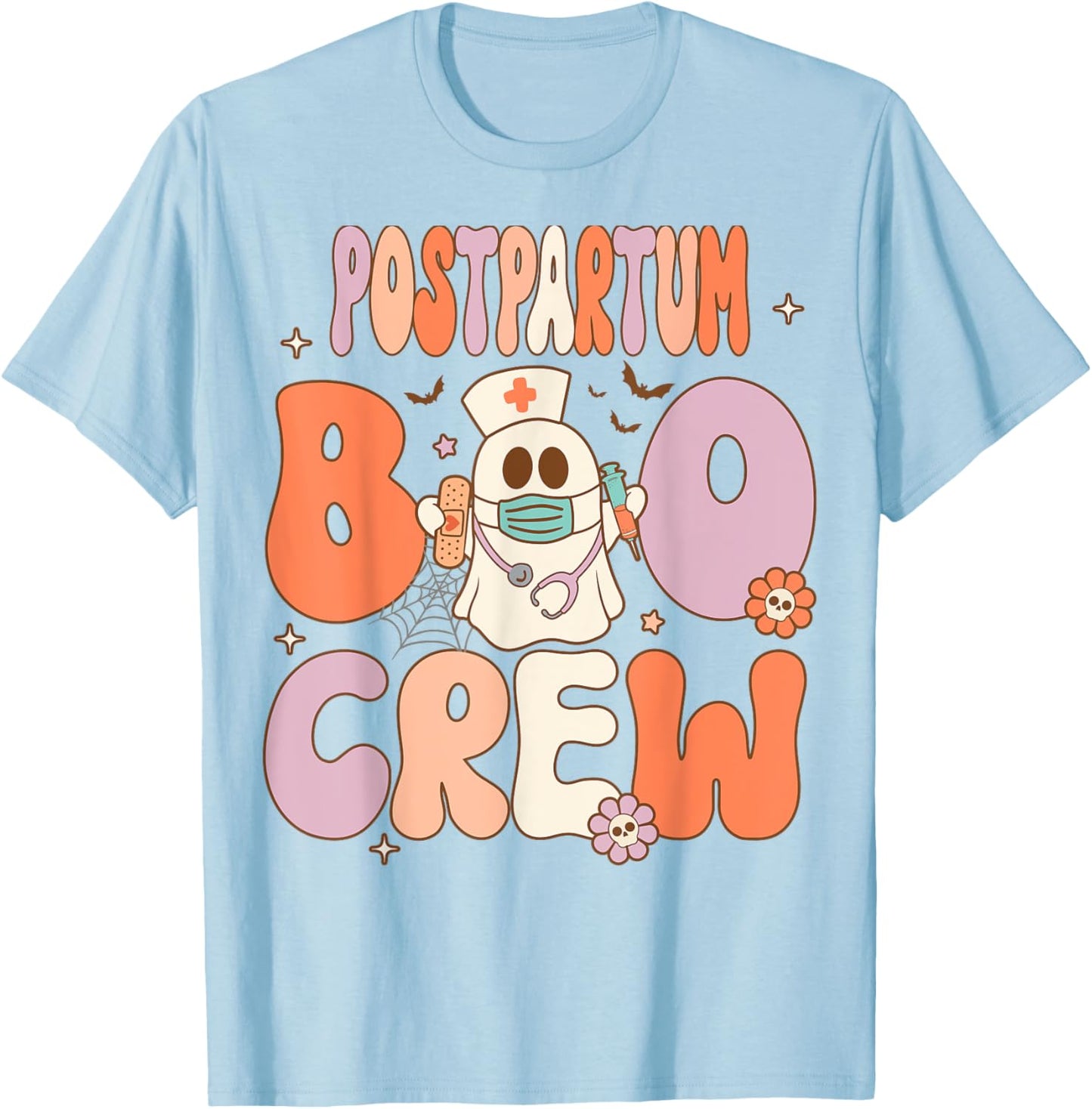 Postpartum Nurse Boo Crew Halloween Mother Baby Nurse T-Shirt - T-Shirt | Light Blue