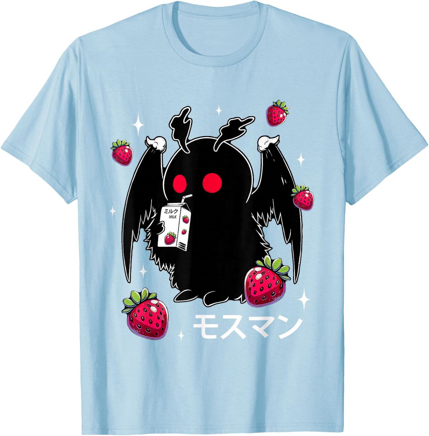 Mothman Cryptid Kawaii Strawberry Milk Shake Carton T-Shirt - T-Shirt | Light Blue