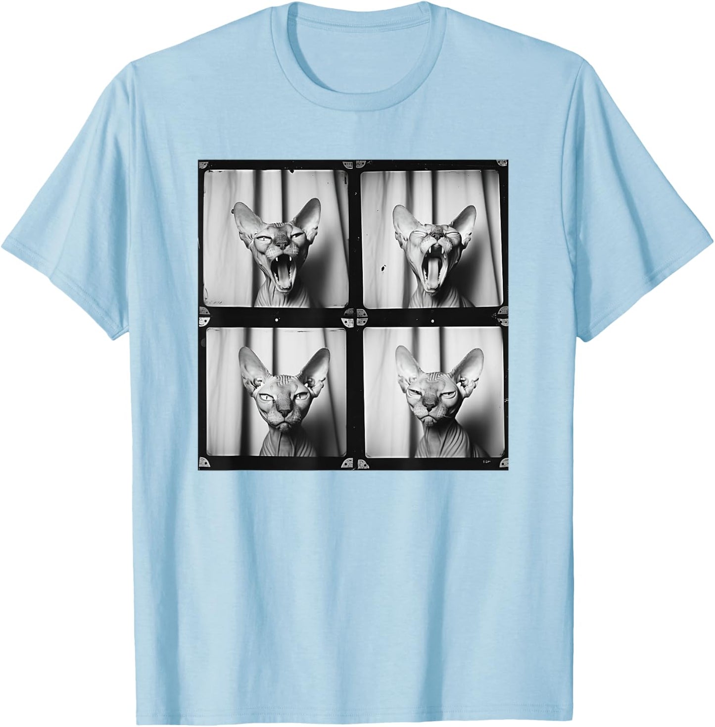 Hairless Sphynx Cat Lover Pet Portrait Funny Yawning Cat T-Shirt - T-Shirt | Light Blue