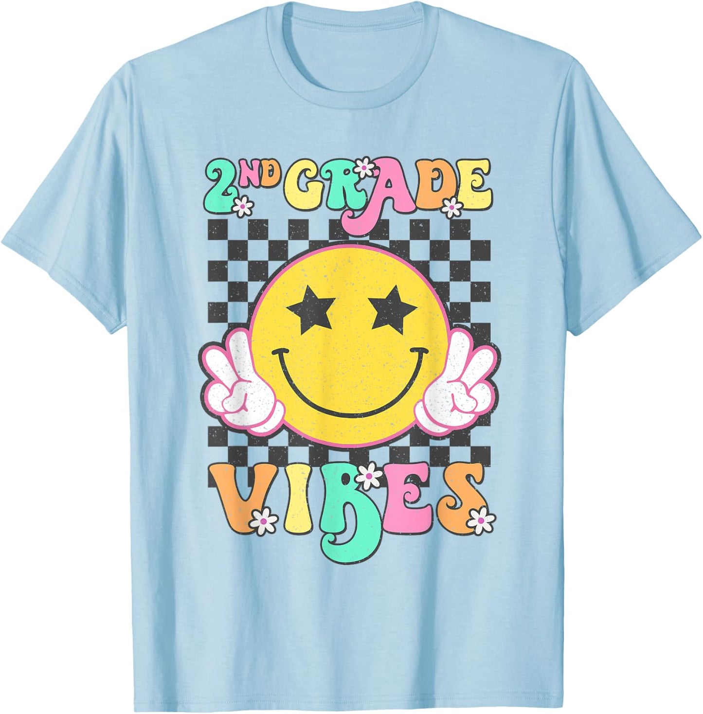 Girls 2nd Grade Vibes Smile Face Back to School Second Grade T-Shirt - T-Shirt | Light Blue