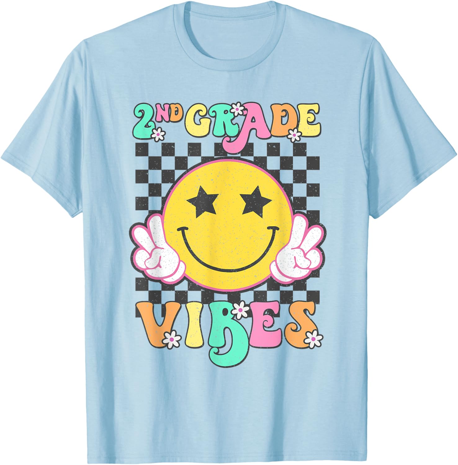 Girls 2nd Grade Vibes Smile Face Back to School Second Grade T-Shirt - T-Shirt | Light Blue