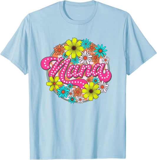 Groovy Nana Retro Flowers Women Mother's Day Grandma T-Shirt - T-Shirt | Light Blue