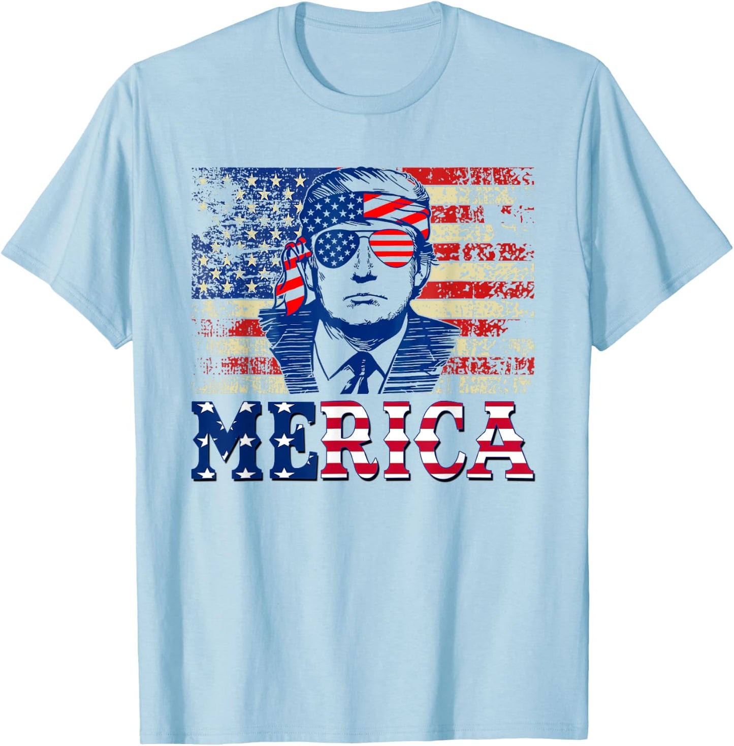 TRUMP MERICA Shirts Fourth 4th Of July Trump American Flag T-Shirt - T-Shirt | Light Blue