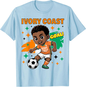 Ivory Coast Kid Goal Cartoon Côte D'Ivoire Flag for Kids T-Shirt - T-Shirt | Light Blue