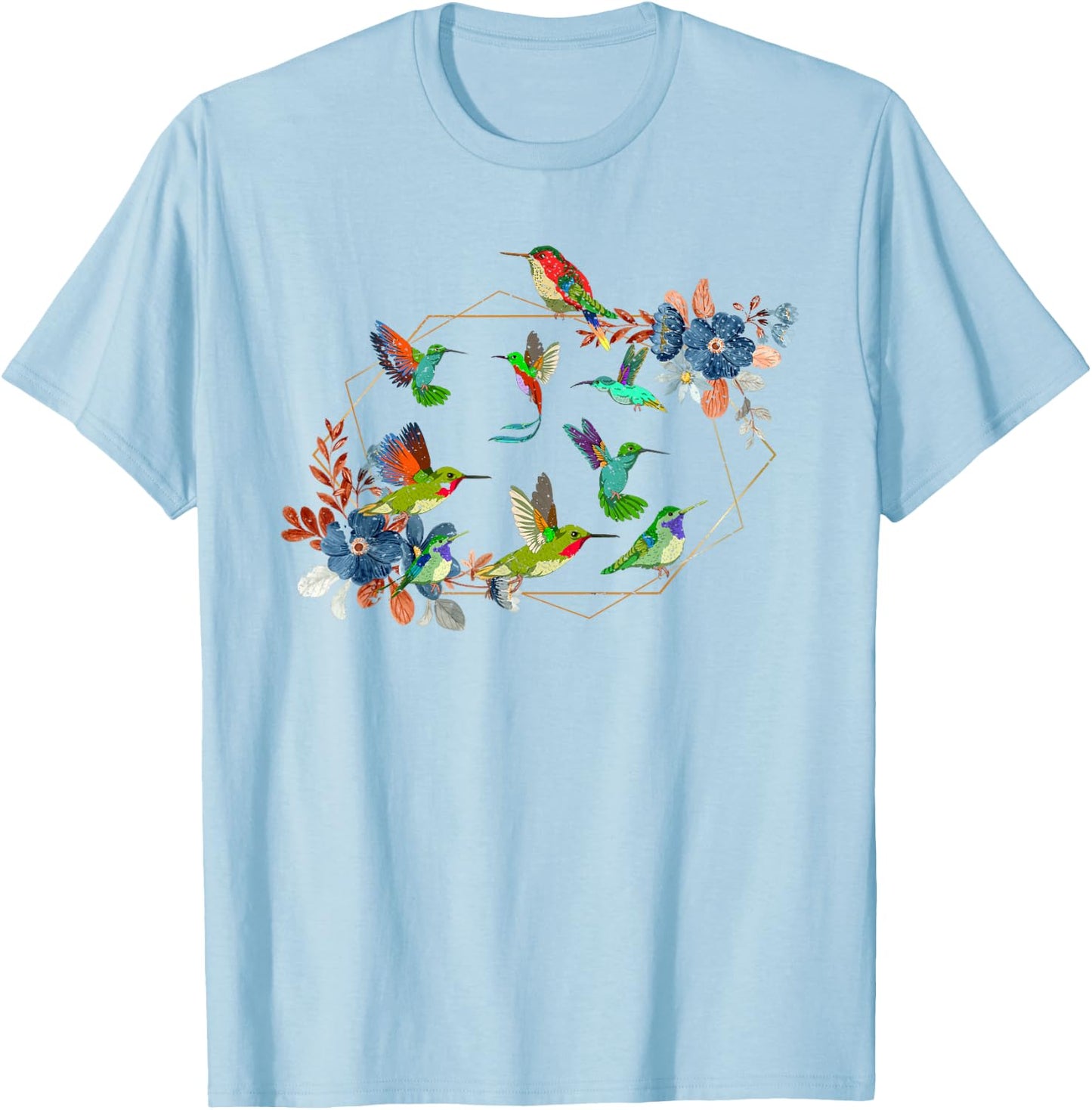 Floral Nature Hummingbird Lover Vintage Flowers Hummingbird T-Shirt - T-Shirt | Light Blue