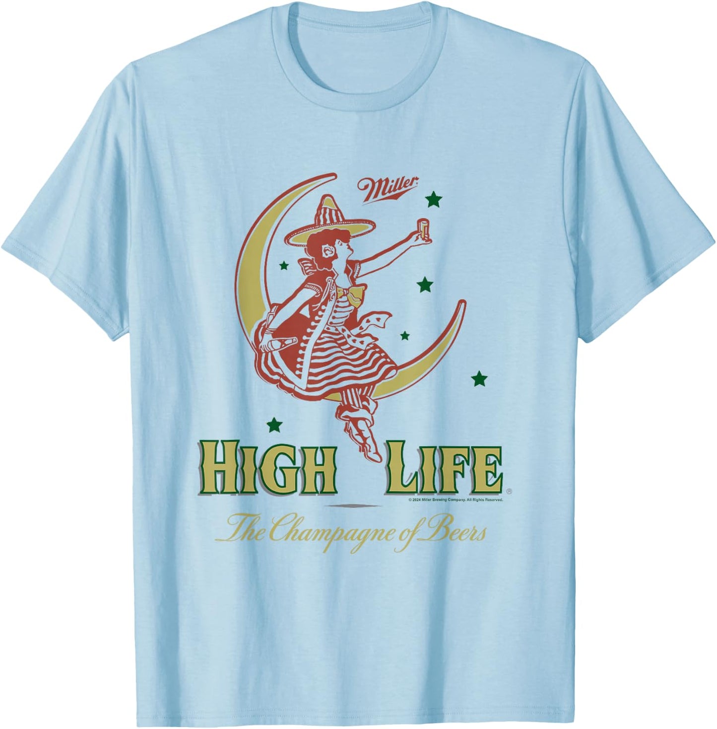 Miller High Life The Champagne Of Beers Girl On Moon Vintage T-Shirt - T-Shirt | Light Blue