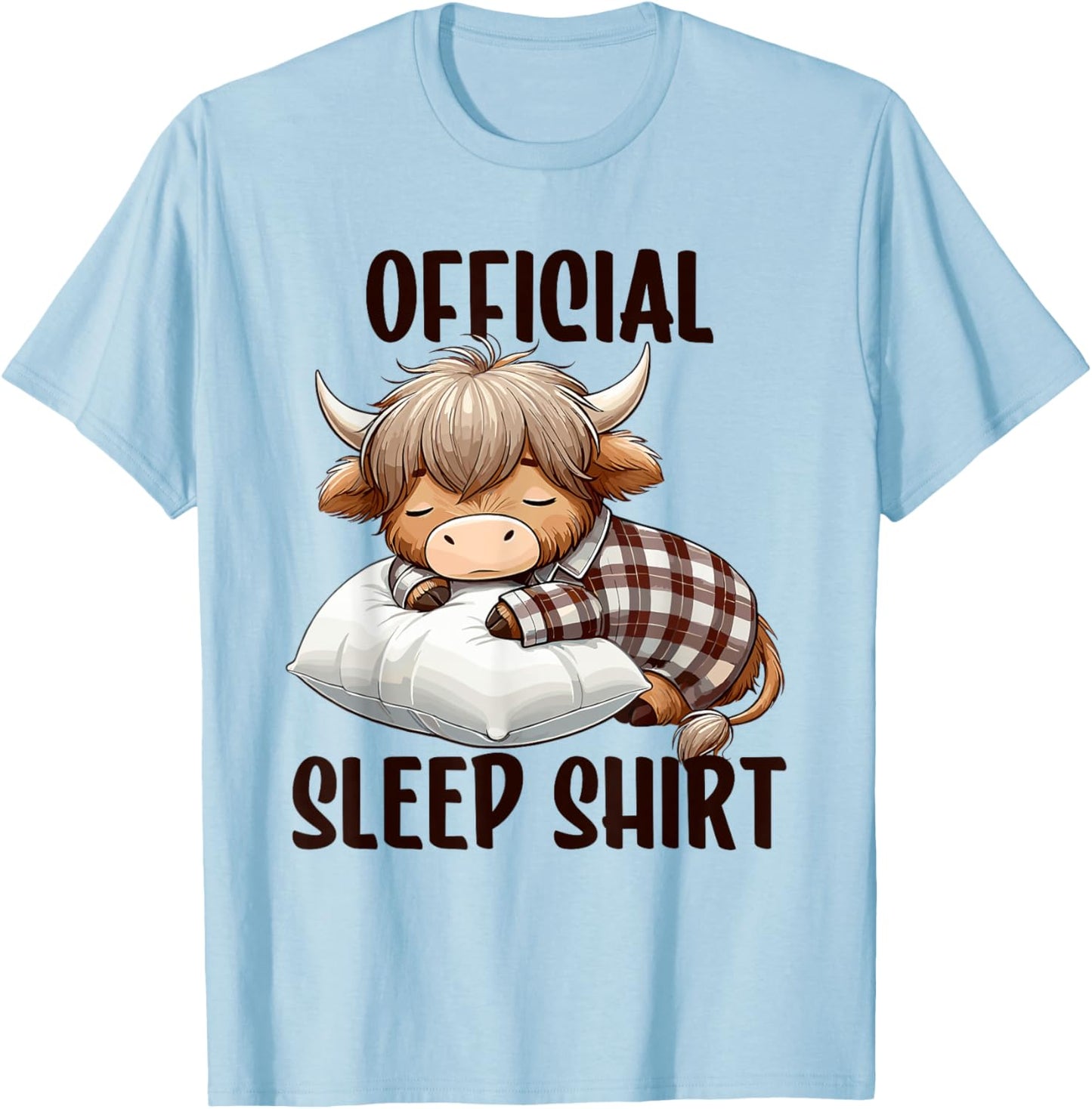 Highland Cow, Nightgown Official Sleepshirt Nightshirt Sleep T-Shirt - T-Shirt | Light Blue