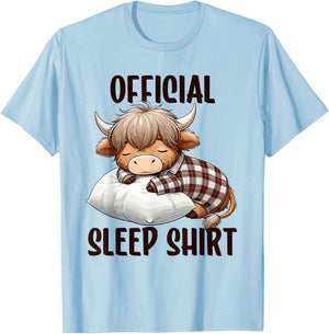 Highland Cow, Nightgown Official Sleepshirt Nightshirt Sleep T-Shirt - T-Shirt | Light Blue