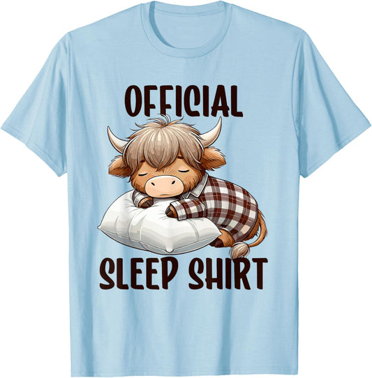 Highland Cow, Nightgown Official Sleepshirt Nightshirt Sleep T-Shirt - T-Shirt | Light Blue