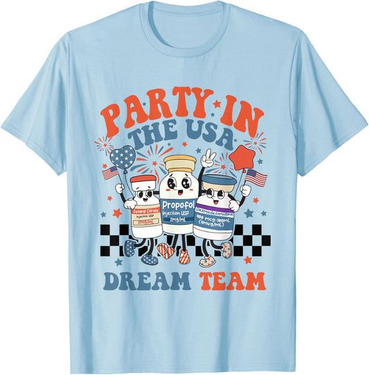 ICU Nurse 4th July Anesthesiologist Surgical Medical Student T-Shirt - T-Shirt | Light Blue