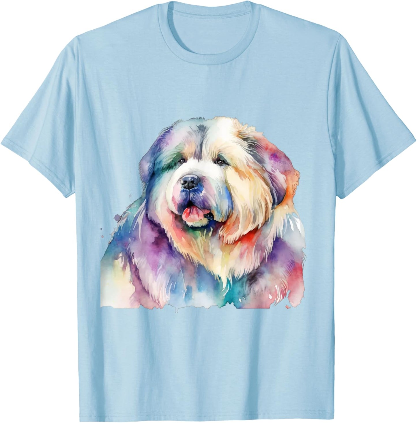 Caucasian Ovcharka Dog Colorful Watercolor Dog Women Kids T-Shirt - T-Shirt | Light Blue