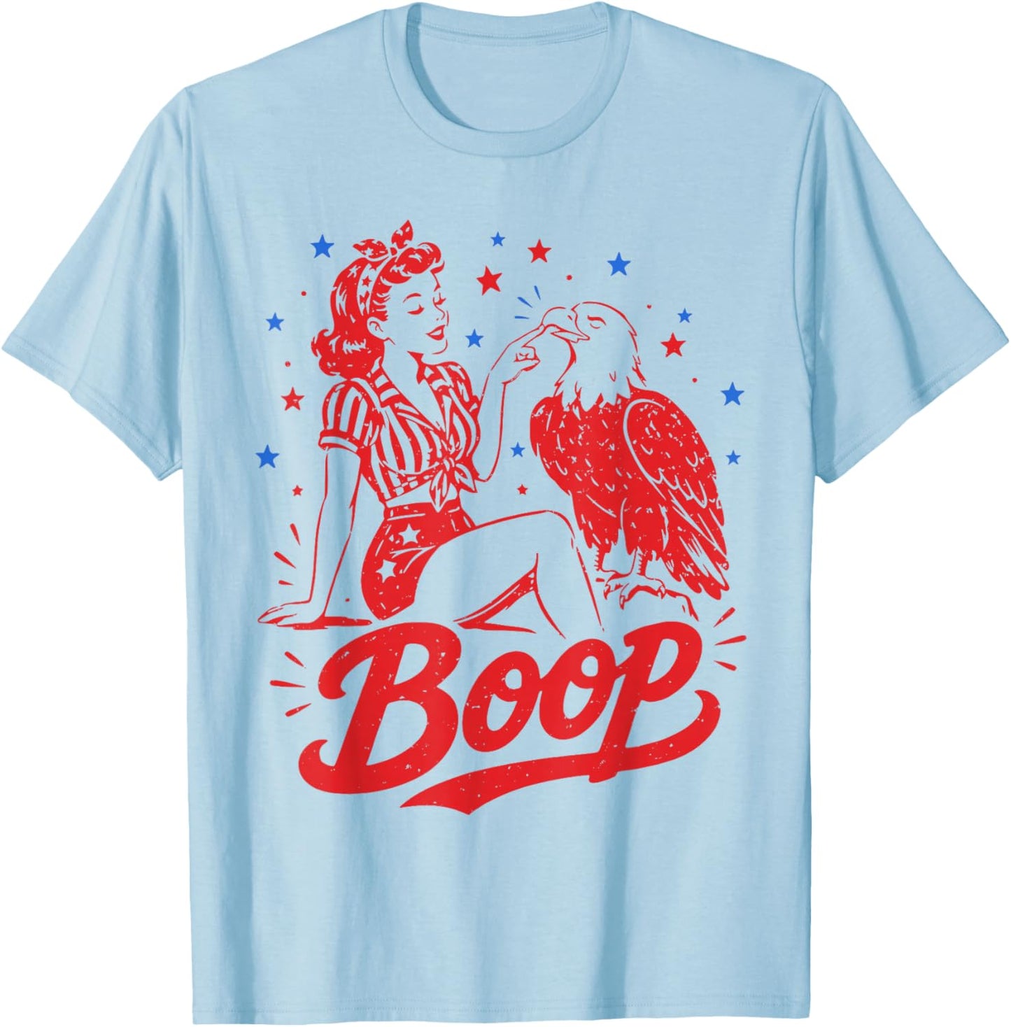 Boop Eagle Patriotic Vintage American Girl 250th 4th of July T-Shirt - T-Shirt | Light Blue