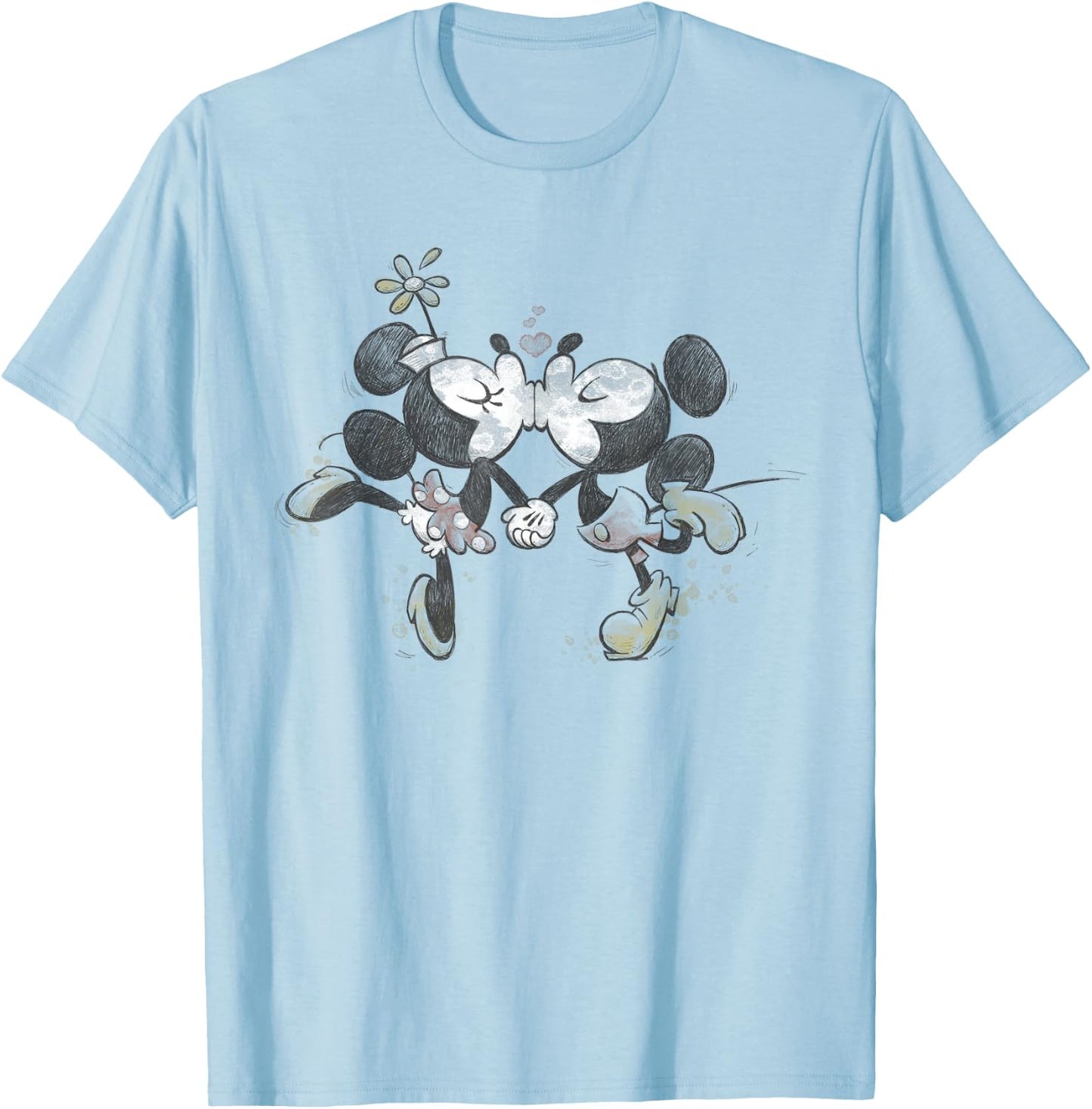 Disney - Valentines Mickey Minnie Kissing Face T-Shirt - T-Shirt | Light Blue