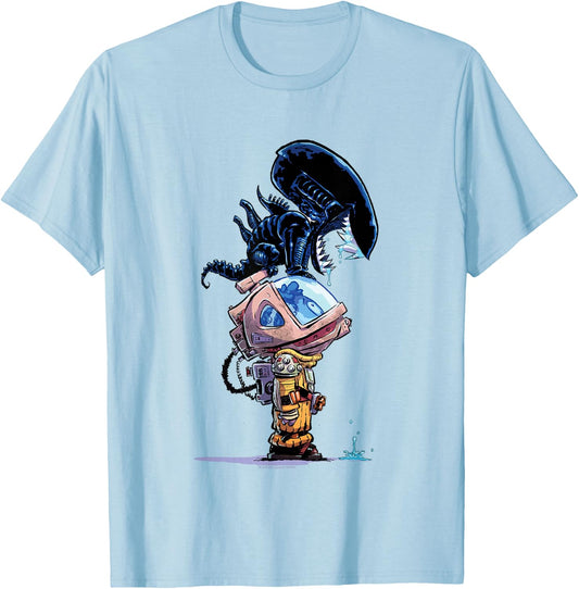 Aliens Cute Animated Xenomorph Big Chest Chibi Poster T-Shirt - T-Shirt | Light Blue