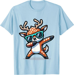 Christmas Reindeer Boys Dabbing Reindeer Santa Xmas Funny T-Shirt - T-Shirt | Light Blue