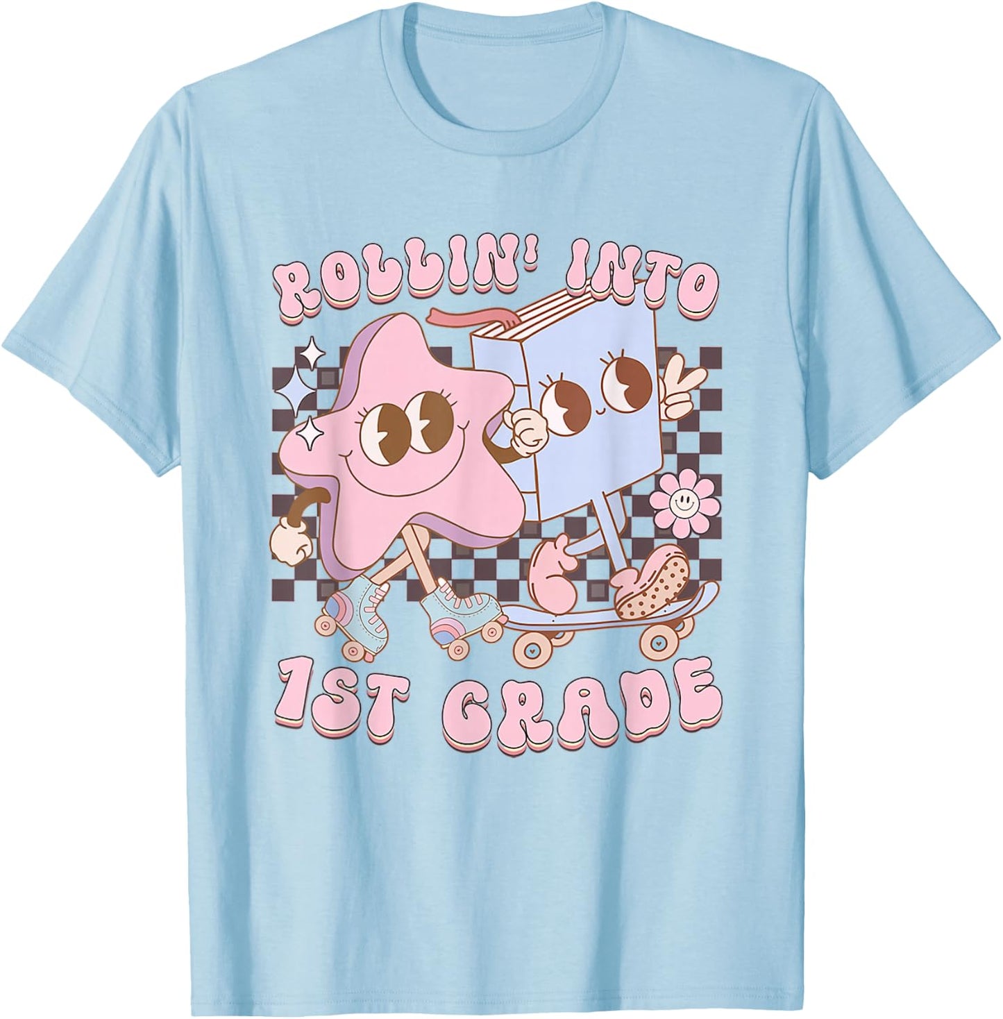 Retro Rolling Into First Grade First Day Of School Kids T-Shirt - T-Shirt | Light Blue