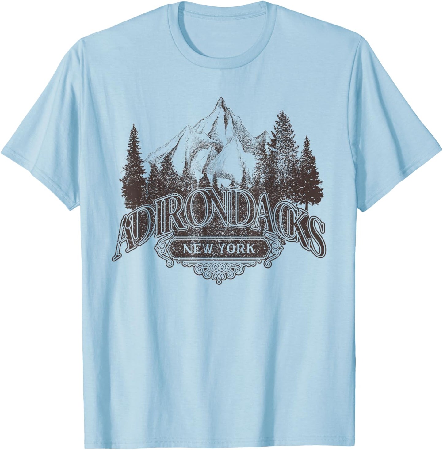 Adirondacks New York Mountains Vintage Biker Patch T-Shirt - T-Shirt | Light Blue