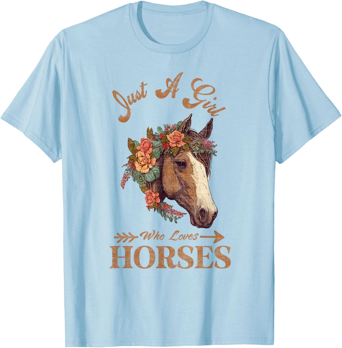 Vintage Retro Just A Girl Who Loves Horses, Horseback Riding T-Shirt - T-Shirt | Light Blue