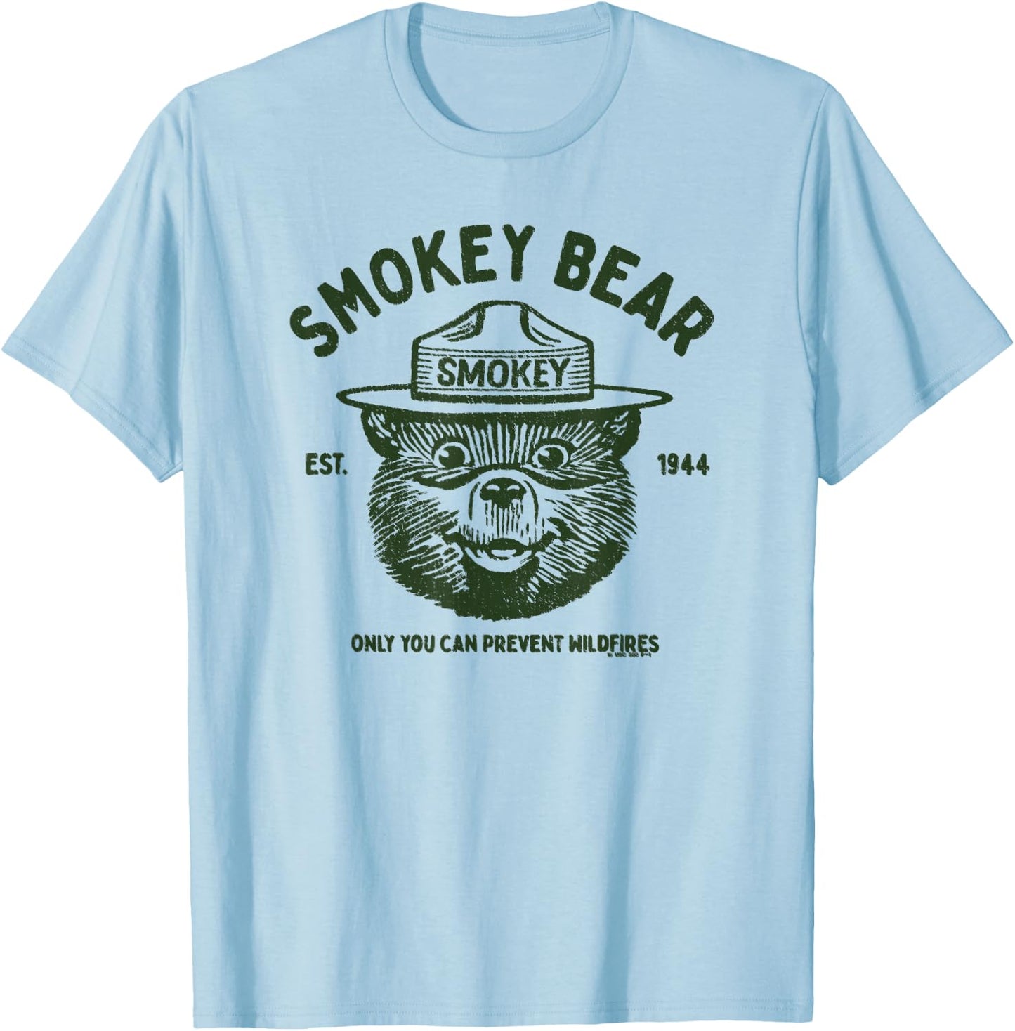 Vintage Smokey Bear Logo Only You Can Prevent Wildfires T-Shirt - T-Shirt | Light Blue