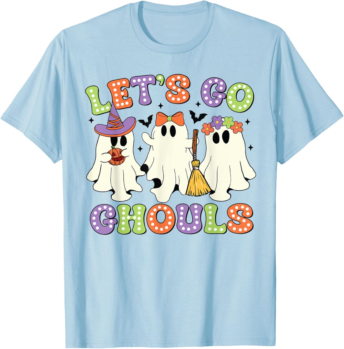 Let's Go Ghouls Scary Ghost Costume Halloween Retro Groovy T-Shirt - T-Shirt | Light Blue