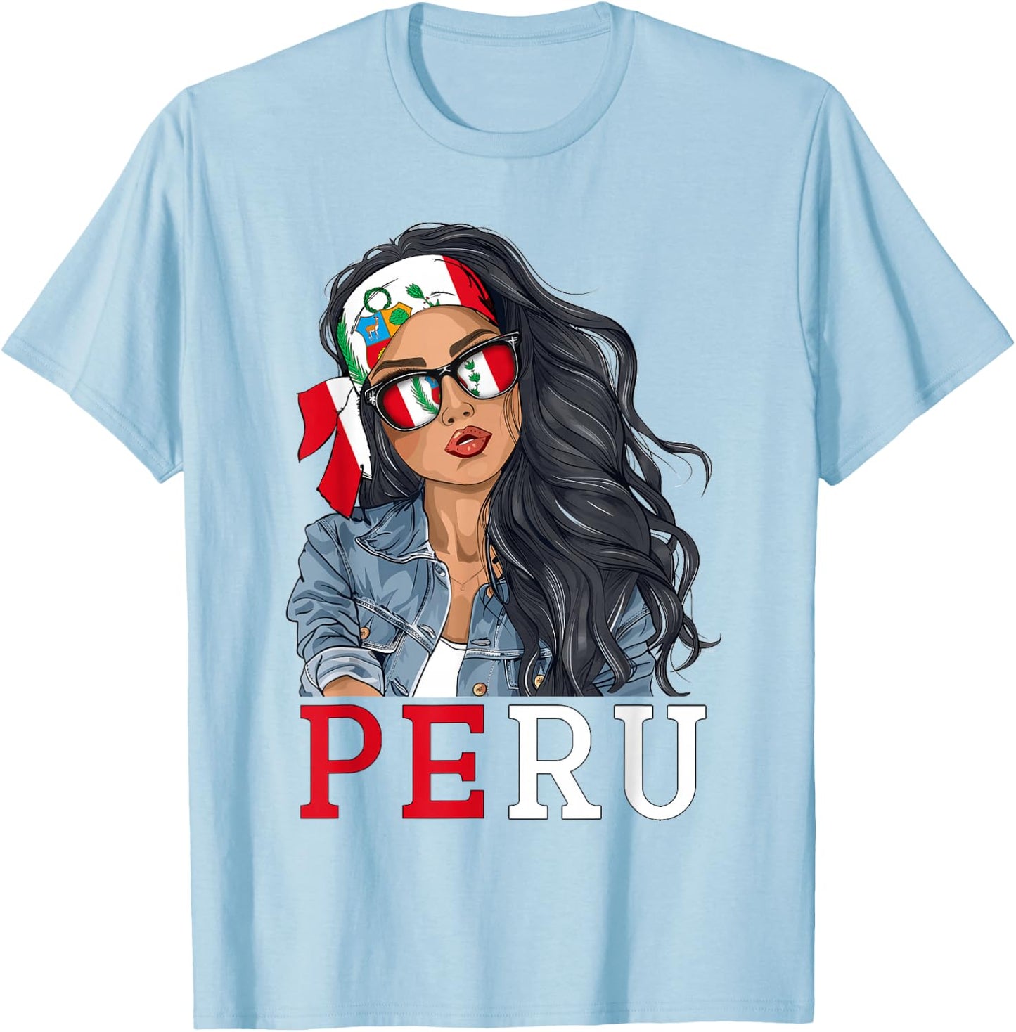 Peruvian Woman Products Flag Uniform Heritage Peru T-Shirt - T-Shirt | Light Blue