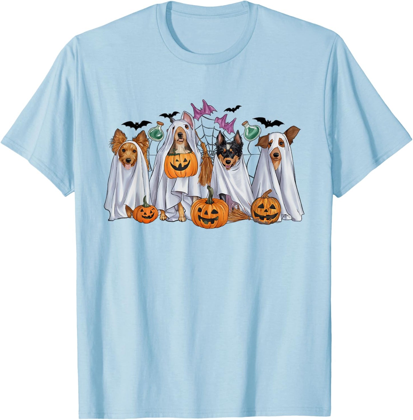 Halloween Boo Dogs Ghost Pumpkins Spooky Dog Lover Outfit Women Girls Kids T-Shirt - T-Shirt | Light Blue