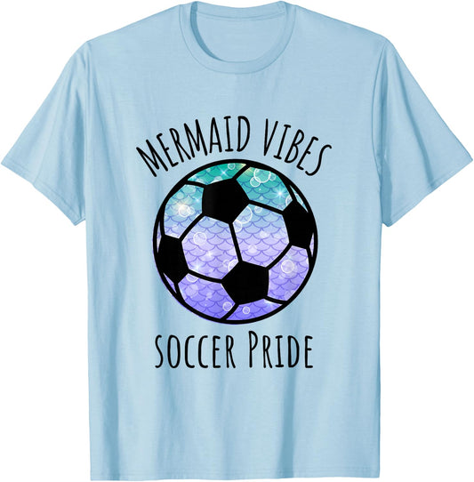 Mermaid Vibes Soccer Girl Fishtail Ocean Team Shell Games T-Shirt - T-Shirt | Light Blue