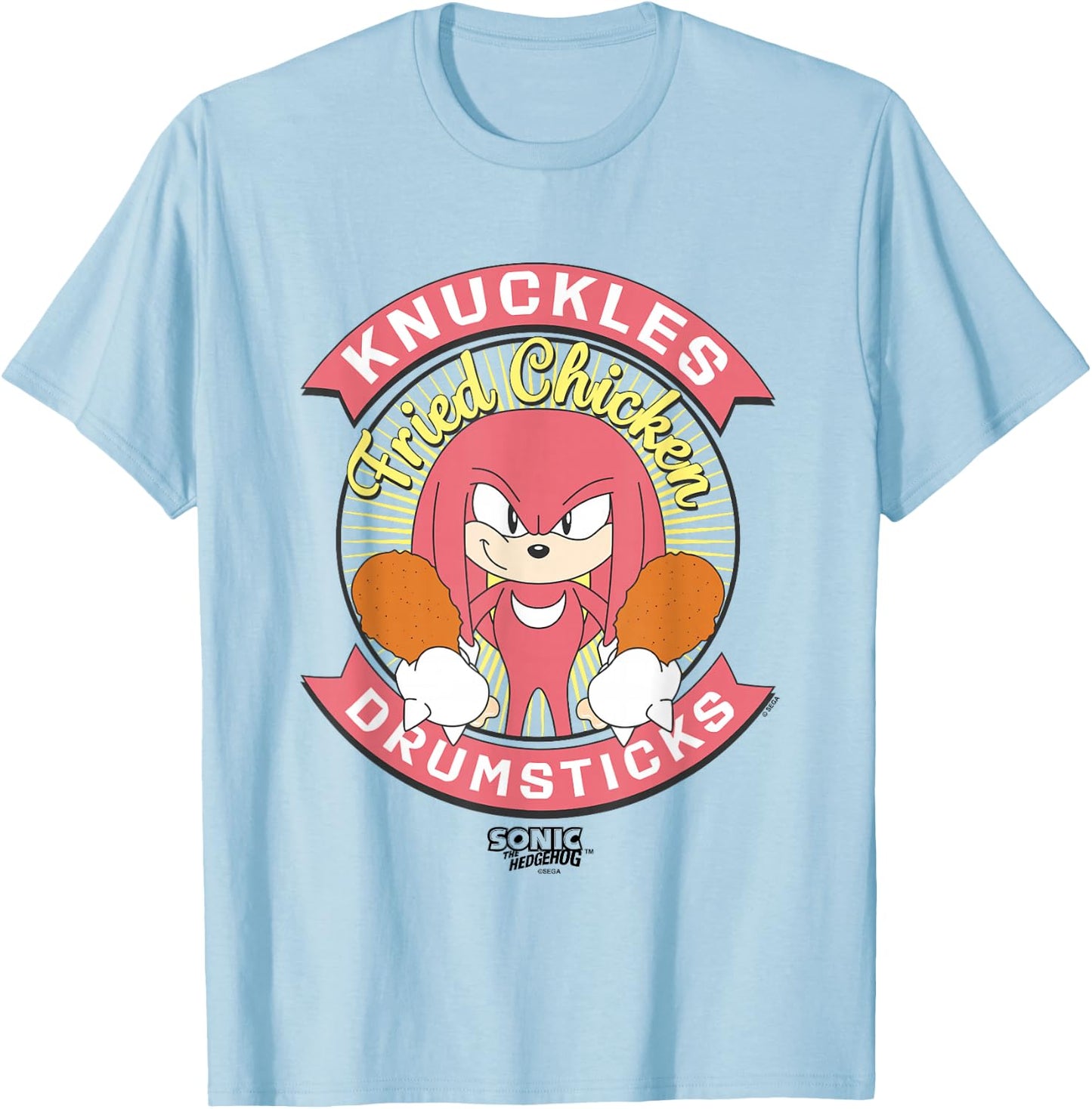 Sonic The Hedgehog Knuckles Drumsticks Fried Chicken Vintage T-Shirt - T-Shirt | Light Blue