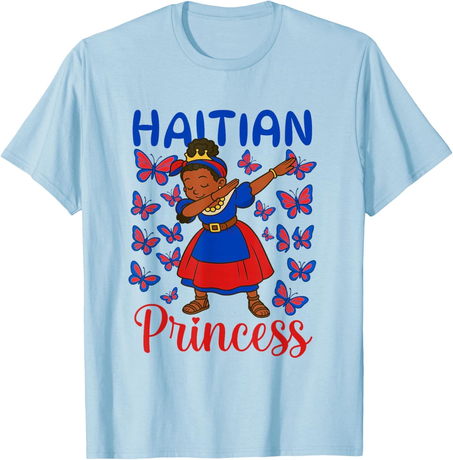 Haitian Princess Dabbing Haitian Flag Dress for Children Girls T-Shirt - T-Shirt | Light Blue