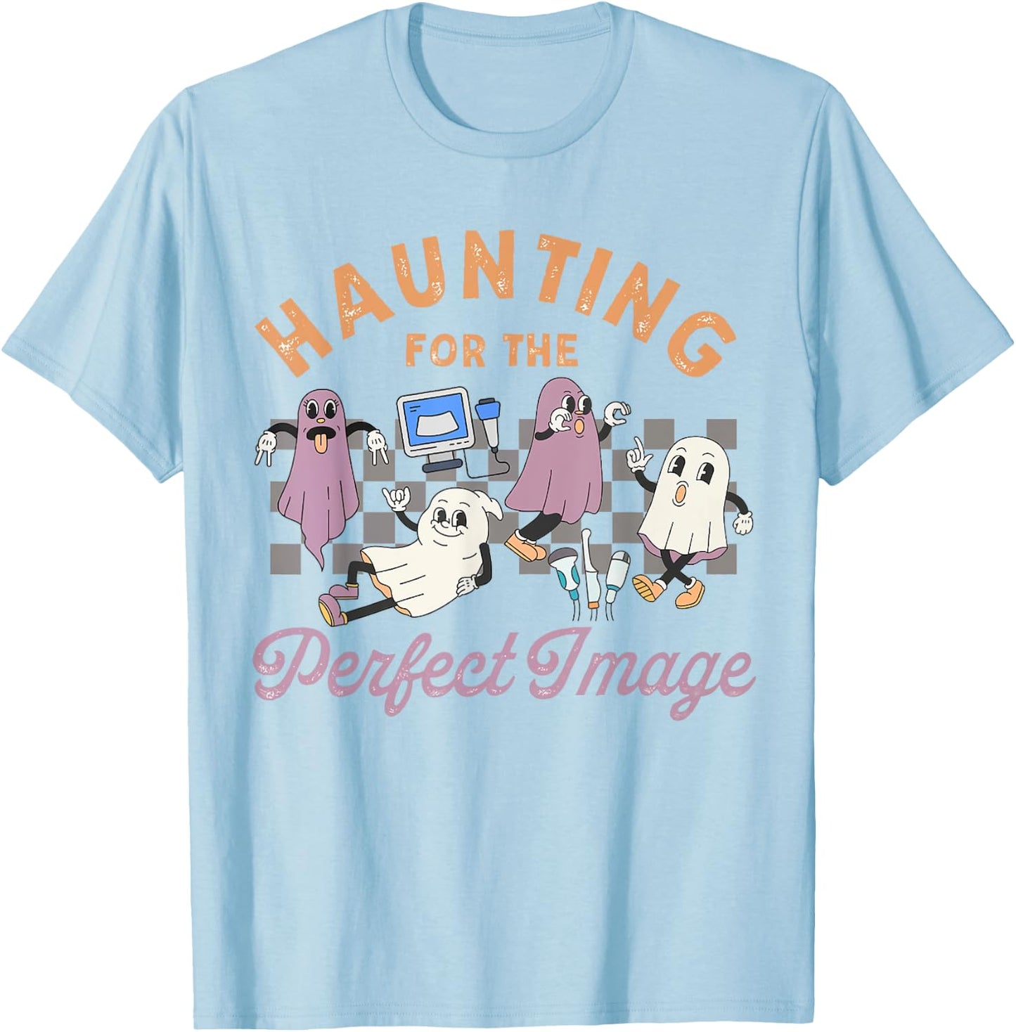 Vascular Tech Sonographer Ultrasound Tech Ghosts Halloween T-Shirt - T-Shirt | Light Blue
