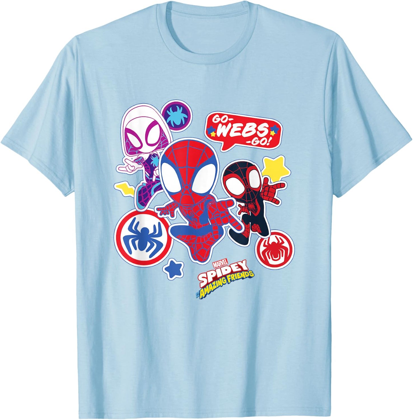 Marvel Spidey and His Amazing Friends Team Spidey Stickers T-Shirt - T-Shirt | Light Blue