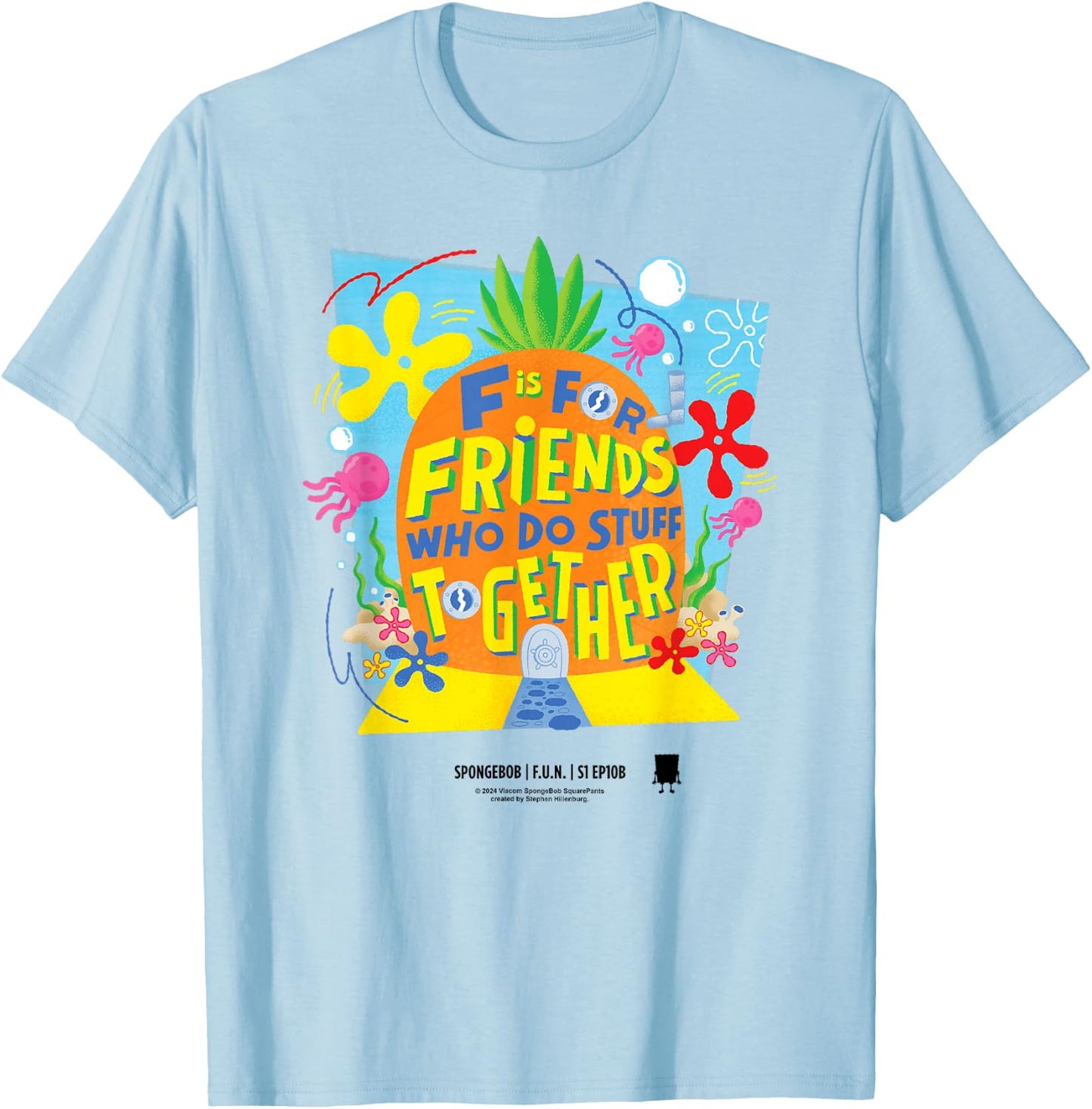 Spongebob Squarepants Pineapple Friends T-Shirt - T-Shirt | Light Blue
