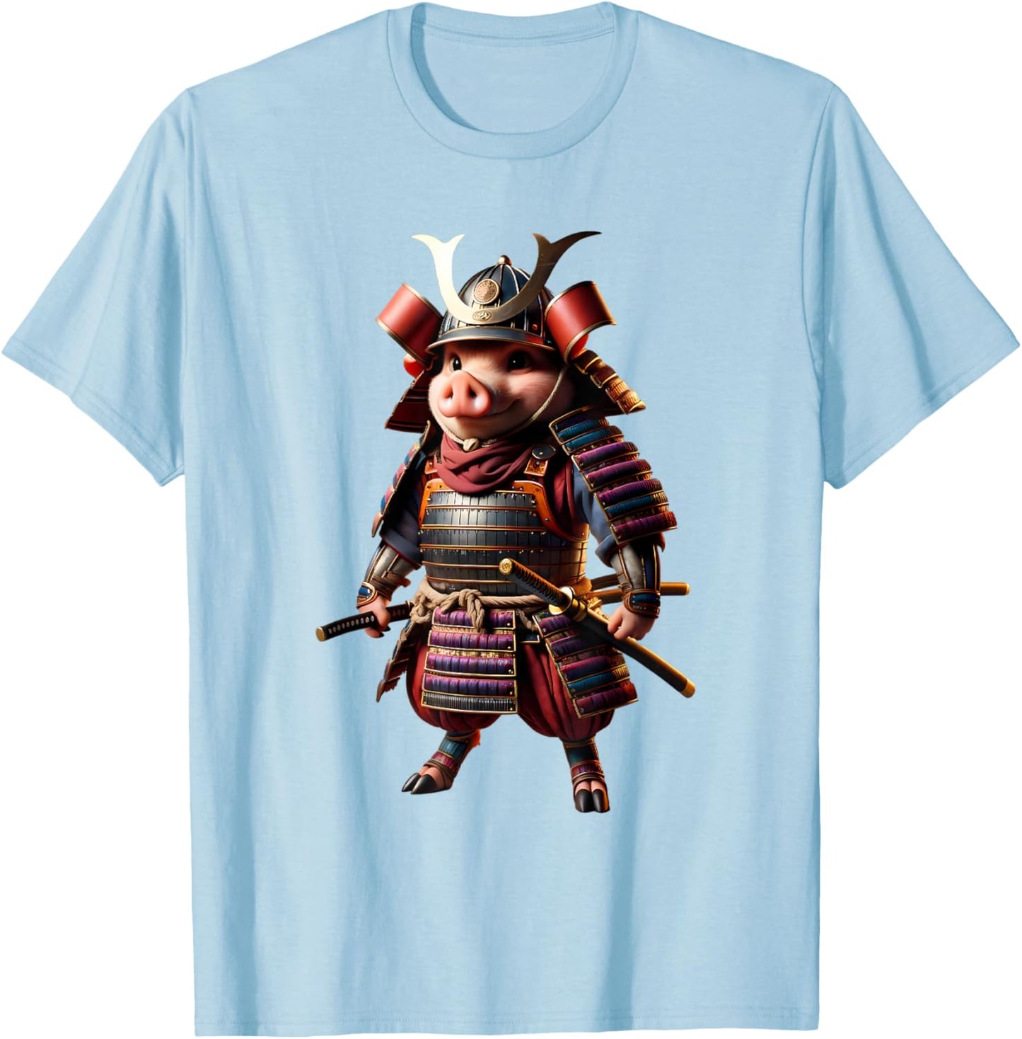 Samurai Pig Japanese Anime Halloween Costume T-Shirt - T-Shirt | Light Blue