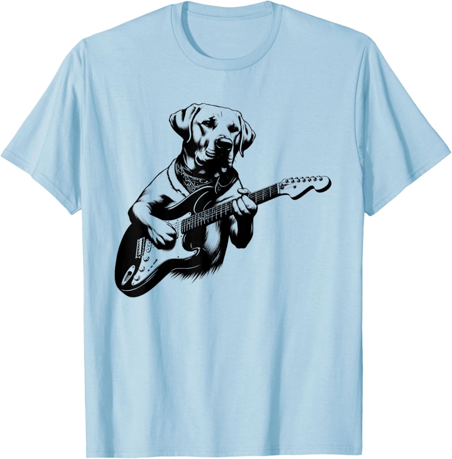 Labrador Dog Playing Electric Guitar Rock Star Guitarist T-Shirt - T-Shirt | Light Blue