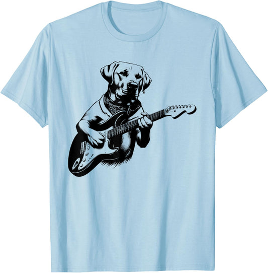 Labrador Dog Playing Electric Guitar Rock Star Guitarist T-Shirt - T-Shirt | Light Blue