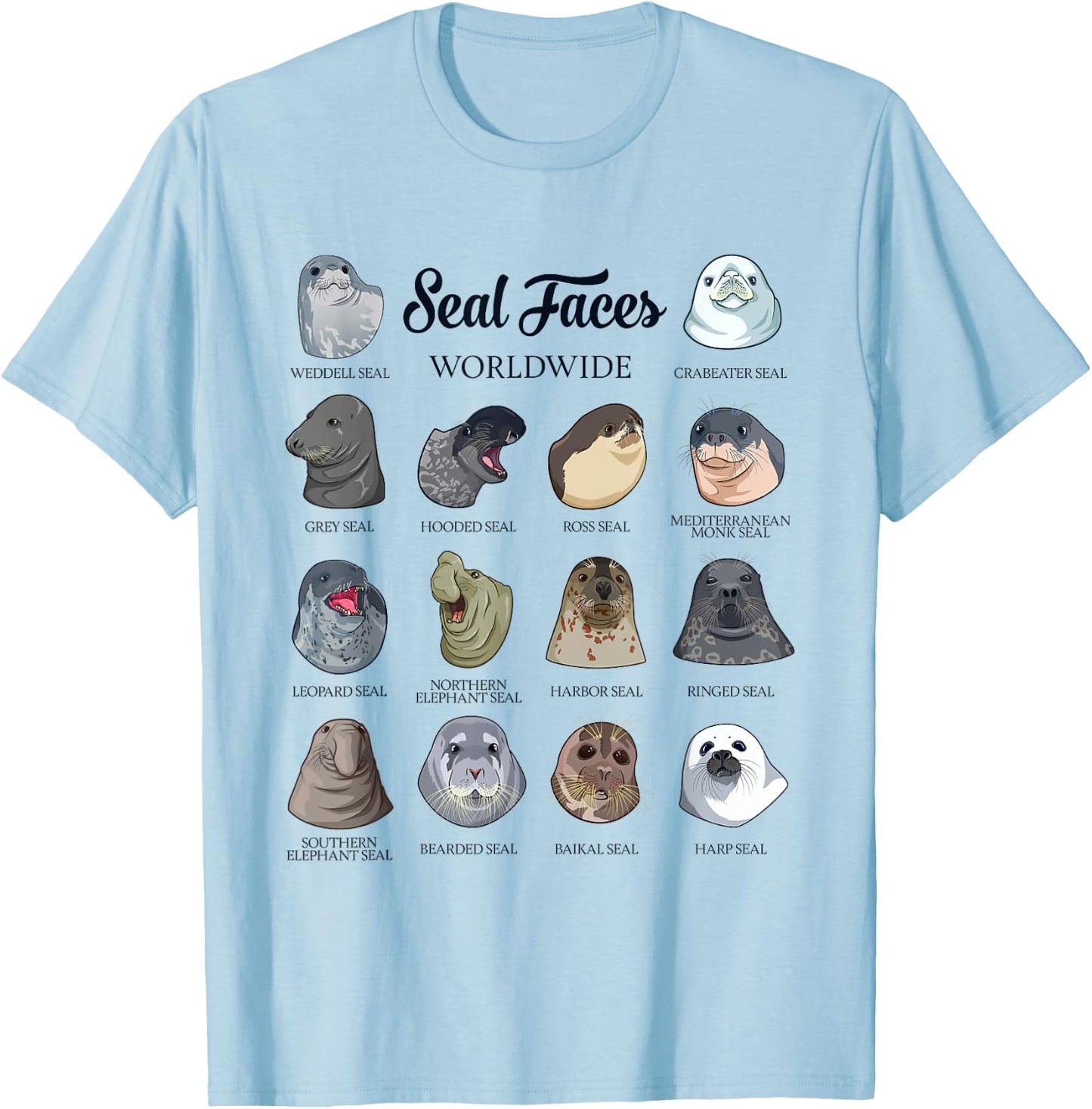 Seal Faces - Types of Seals T-Shirt - T-Shirt | Light Blue