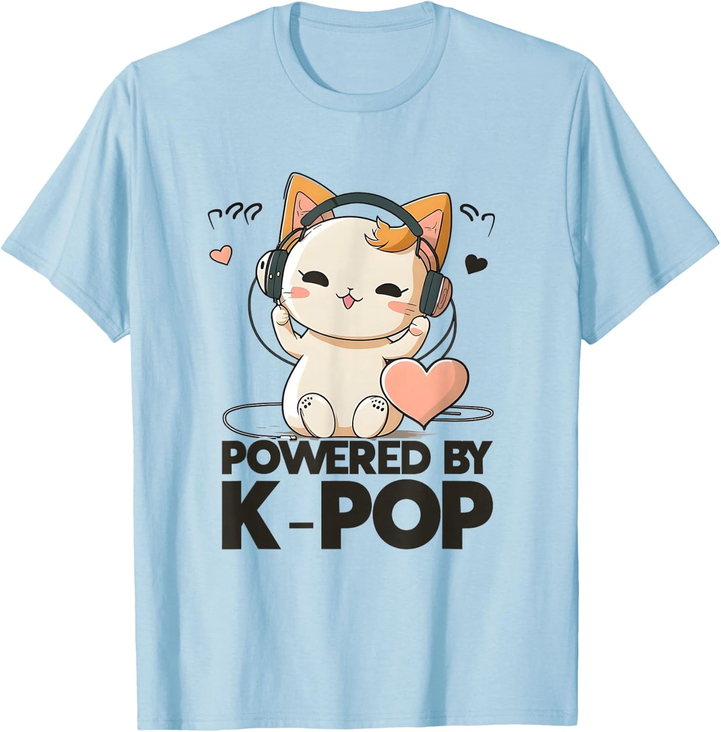 Powered by Kpop Merchandise Cat K-Pop Fashion Fangirls T-Shirt - T-Shirt | Light Blue