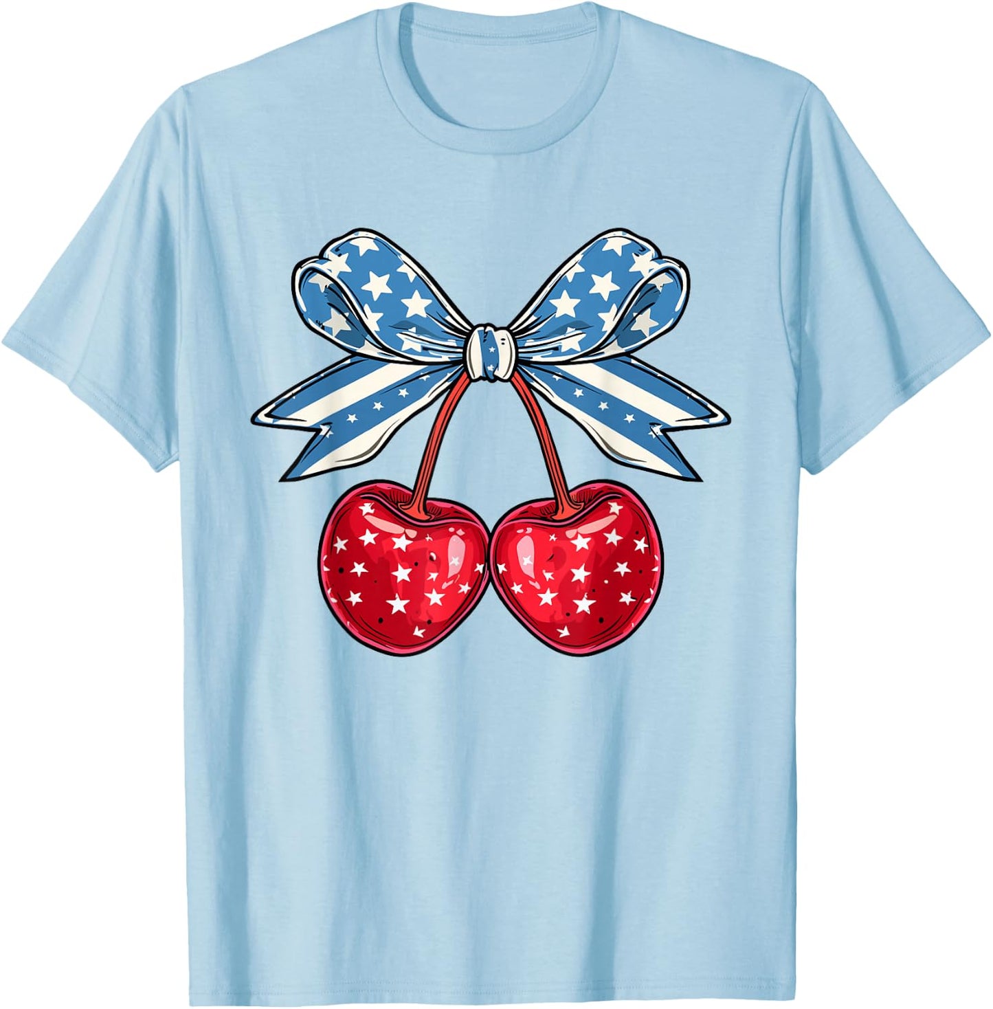 Funny Cherry Coquette 4th Of July Fourth July American Women Kids Men T-Shirt - T-Shirt | Light Blue